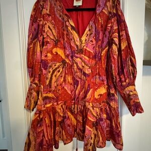 FARM Rio purple red pink printed Long Sleeve Dress